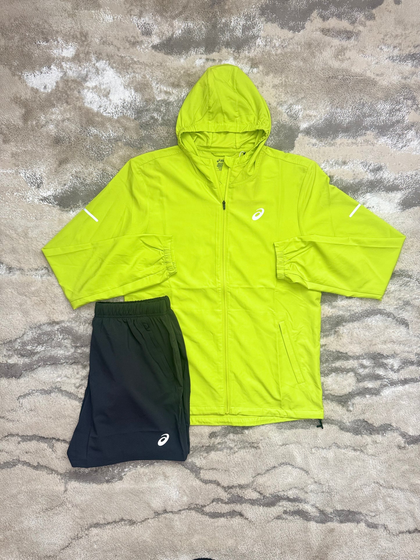 Asics Lime Jacket, Grey Shorts Set