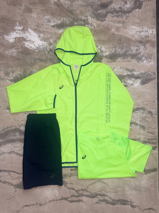 Asics Asia Exclusive Volt Green And Navy 3 Piece Set