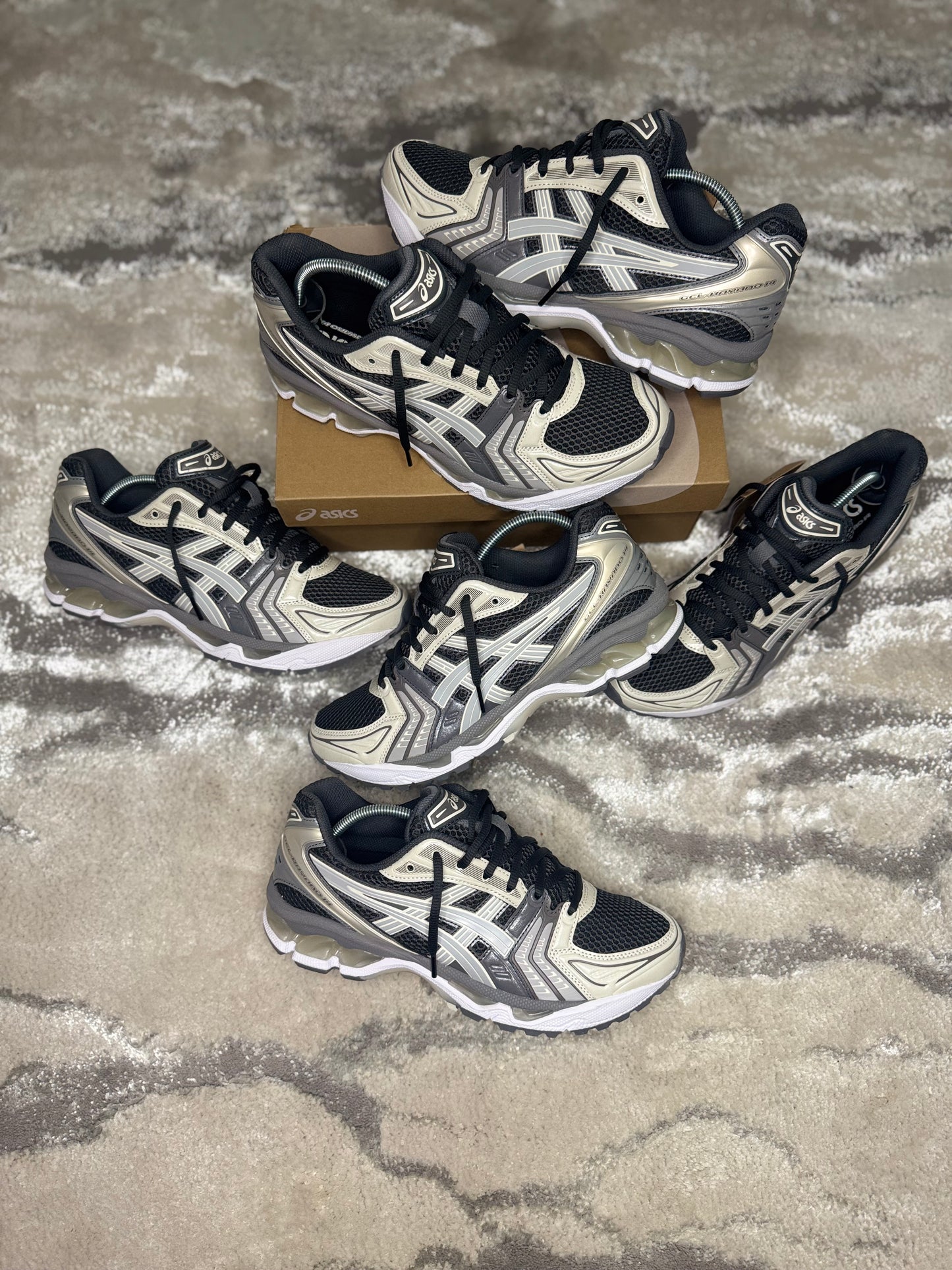 Asics Kayano 14's Obsidian Cement Grey