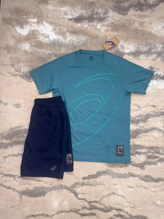 Asics Asia Exclusive Teal And Navy Set