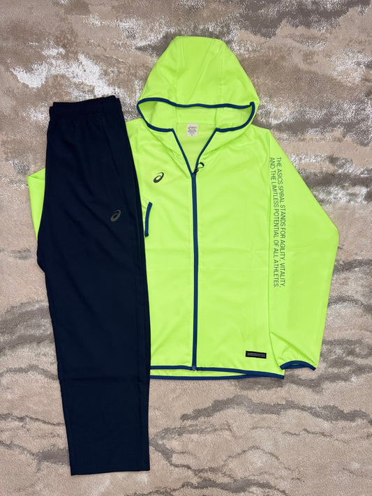 Asics Asia Exclusive Volt Green And Navy Tracksuit